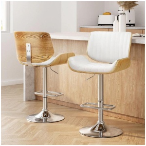 2x Bar Stools Adjustable Leather Chairs