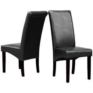 2x Wooden Frame Black Leatherette Dining Chairs with Solid Pine Legs