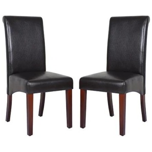 2x Wooden Frame Brown Leatherette Dining Chairs with Solid Pine Legs