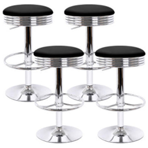 4 Pcs Contemporary Pu Leather Bar Stools Dining Chair Black