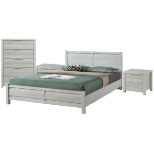 4 Pieces Bedroom Suite Natural Wood Like MDF Structure Queen Size White Ash Colour Bed, Bedside Table & Tallboy