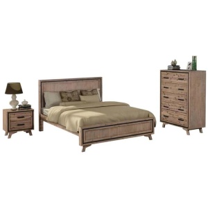 4 Pieces Bedroom Suite Queen Size Silver Brush in Acacia Wood Construction Bed, Bedside Table & Dresser