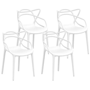 4PC Outdoor Dining Chairs PP Portable Stackable Chair Patio Furniture White