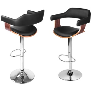 4x Bar Stools Gas Lift Leather w/Armrest Black