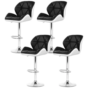 4x Bar Stools Gas Lift Padded Leather Black & White