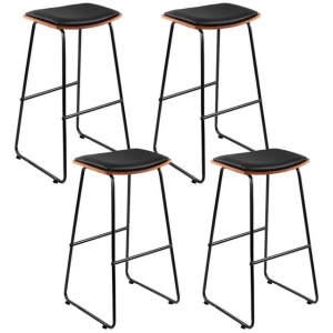 4x Bar Stools Leather Padded Metal