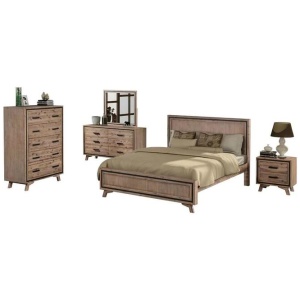 5 Pieces Bedroom Suite Queen Size Silver Brush in Acacia Wood Construction Bed, Bedside Table, Tallboy & Dresser