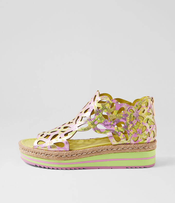 Adely Lime Pink Multi Leather Sandals