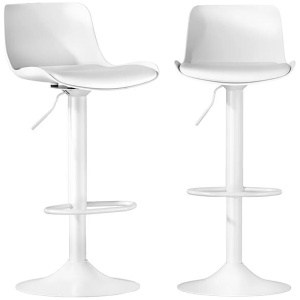 Bar Stools Kitchen Swivel Gas Lift Stool Leather Dining Chairs White x2