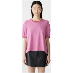 Bassike Layered Neck T-Shirt Boysenberry/Htg Red