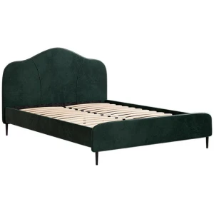 Bed Frame Queen Size Velvet Dark Green OLAN