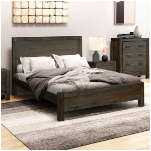 Bed Frame Queen Size in Solid Wood Veneered Acacia Bedroom Timber Slat in Chocolate
