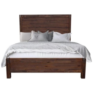Bed Frame Queen Size in Solid Wood Veneered Acacia Bedroom Timber Slat in Chocolate