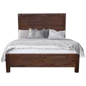 Bed Frame Queen Size in Solid Wood Veneered Acacia Bedroom Timber Slat in Chocolate
