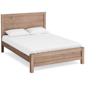 Bed Frame Queen Size in Solid Wood Veneered Acacia Bedroom Timber Slat in Oak