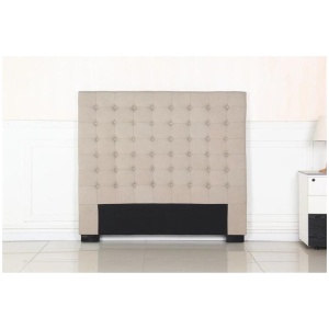 Bed Head Double Beige Headboard Upholstery Fabric Tufted Buttons