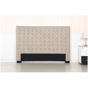 Bed Head King Beige Headboard Upholstery Fabric Tufted Buttons