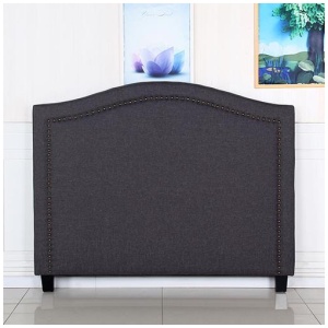 Bed Head Queen Size Charcoal Headboard with Curved Design Upholstery Linen Fabric