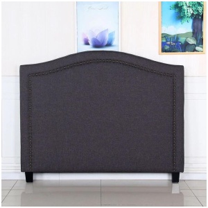 Bed Head Queen Size Charcoal Headboard with Curved Design Upholstery Linen Fabric