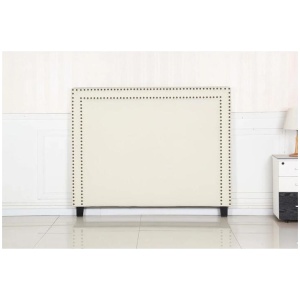 Bed Head Queen White Headboard Upholstery Fabric Studded Buttons