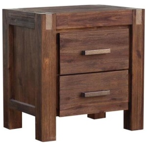 Bedside Table 2 drawers Night Stand Solid Wood Acacia Storage in Chocolate Colour