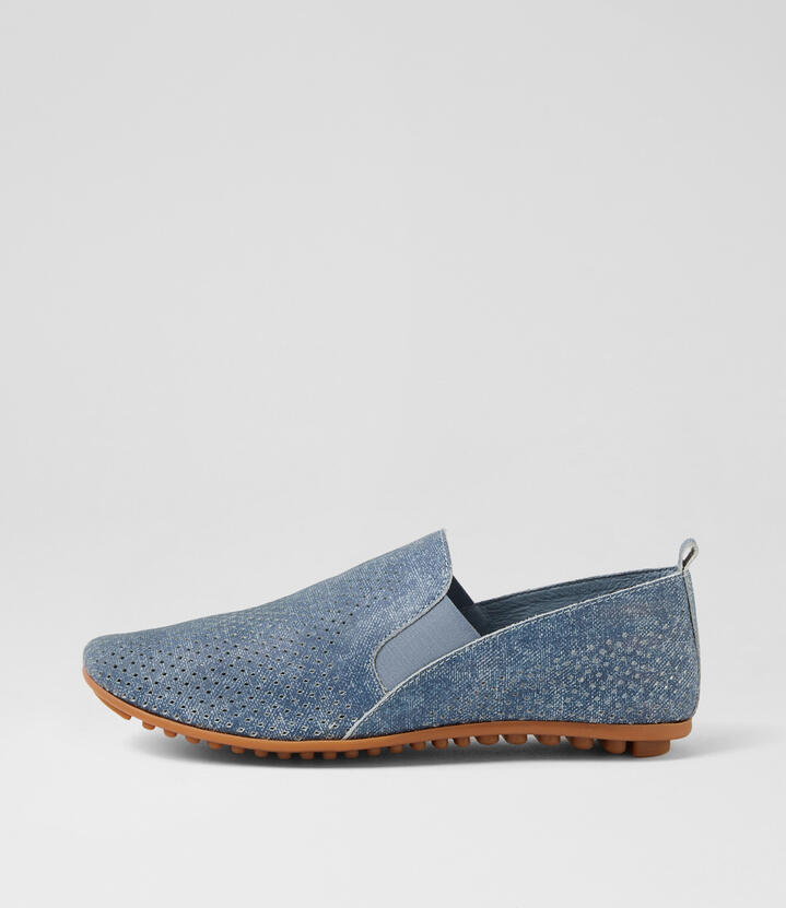Bescara Blue Denim Leather Flat Shoes