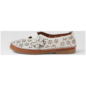 Bibie White Tan Leather Flat Shoes