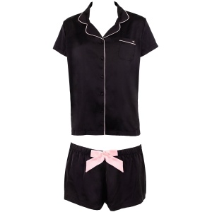 Bluebella Abigail Shirt and Short Set Black/Pale Pink - 20