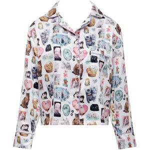 Bluebella BB x Ashley Williams Kitten Print Luxury Satin Shirt - 12