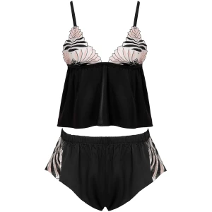 Bluebella Katerine Luxury Satin Cami and Short Set Black/Pearl/Sheer - 20