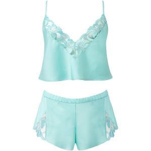 Bluebella Leonora Luxury Satin Cami and Short Set Island Paradise Blue/Sheer - 14
