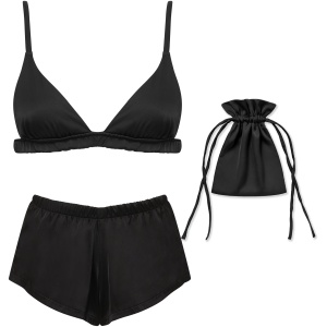 Bluebella Saskia Luxury Satin Soft Bra and Short Set Black - S