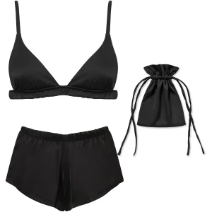 Bluebella Saskia Luxury Satin Soft Bra and Short Set Black - S