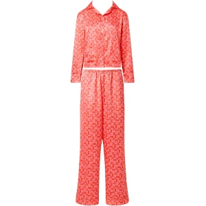 Bluebella Tabitha Luxury Satin Long Pyjama Set Hot Coral/Dianthus Pink - 8
