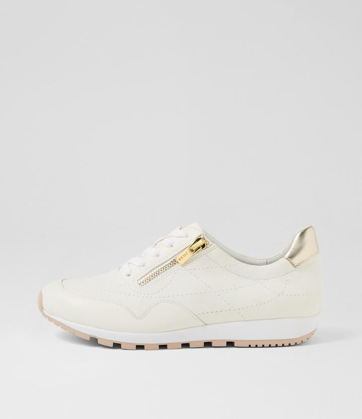Briddie Xf White Pale Gold Leather Sneakers
