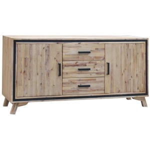 Buffet Sideboard in Silver Brush Colour with Solid Acacia & Veneer Wooden Frame Storage Cabinet with Drawers