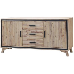 Buffet Sideboard in Silver Brush Colour with Solid Acacia & Veneer Wooden Frame Storage Cabinet with Drawers
