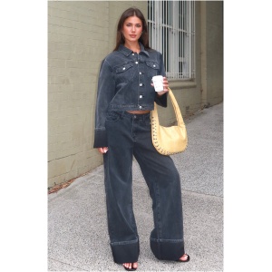 Charlotte Mid Rise Wide Leg Jeans Black Acid