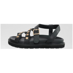 Chunky Stud Black Leather Slides