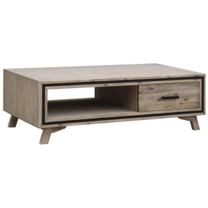 Coffee Table Solid Wood Acacia & Veneer Frame 2 Drawers Storage Sliver Brush Colour