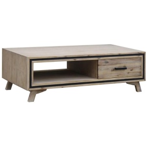 Coffee Table Solid Wood Acacia & Veneer Frame 2 Drawers Storage Sliver Brush Colour
