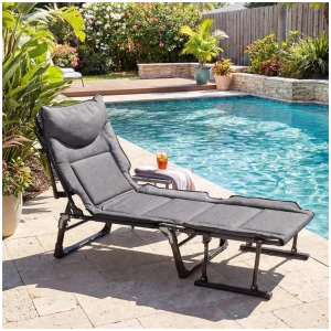 Costway3 in 1 Folding Camping Cot Comfy Padded Convertible Single Sofa Chair-Grey