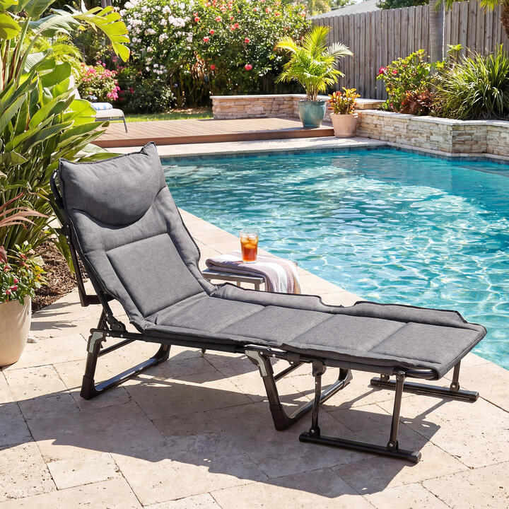 Costway3 in 1 Folding Camping Cot Comfy Padded Convertible Single Sofa Chair-Grey