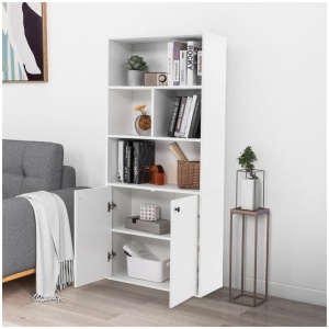 Costway5-Tier Bookcase 155 CM Tall Bookshelf with Double Doors and Adjustable Shelf