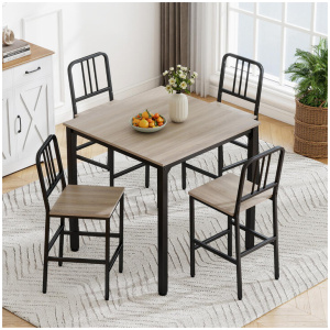CostwayCounter Height Dining Table Set for 4 5-Piece Kitchen Bar Table and Chairs Set-Grey