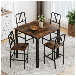 CostwayCounter Height Dining Table Set for 4 5-Piece Kitchen Bar Table and Chairs Set-Rustic Brown