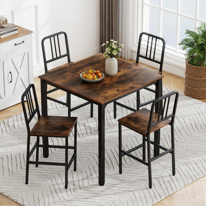 CostwayCounter Height Dining Table Set for 4 5-Piece Kitchen Bar Table and Chairs Set-Rustic Brown