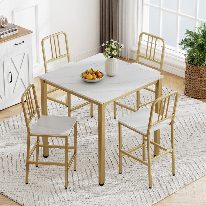 CostwayCounter Height Dining Table Set for 4 5-Piece Kitchen Bar Table and Chairs Set-White