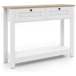 CostwayFarmhouse Console Table with 2 Drawers and Open Storage Shelf