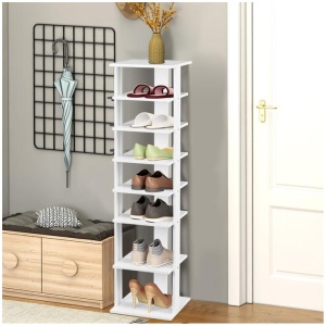 CostwayWooden Shoe Rack with 8 Levels and Large Capacity for Entry/Living Room-White